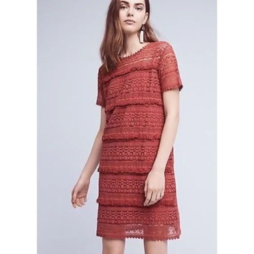 Anthropologie O2Sky Rose Crochet Lace fringe Dress